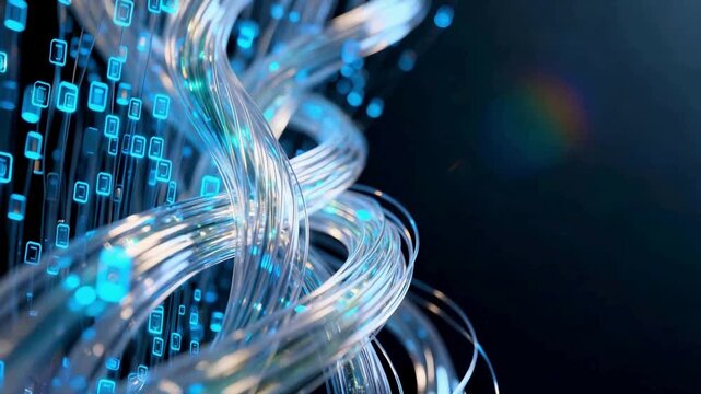 Macro Abstract Blue Data Flow in Fiber Optic Cables Technology Background