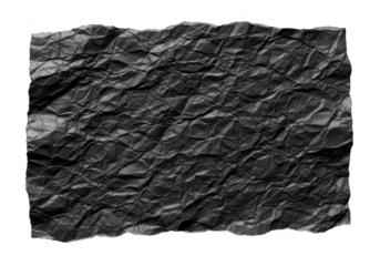 Crinkled black paper texture isolated on transparent background