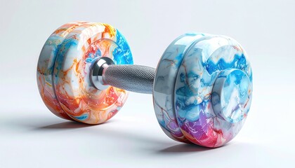 Colorful marbled dumbbell isolated on a white background