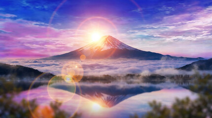 富士山　初日の出　夜明け　元旦　お正月　日本 Generative AI
