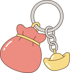 Kawaii Red Lucky Pouch and Golden Sycee Ingot Keychain for Lunar New Year