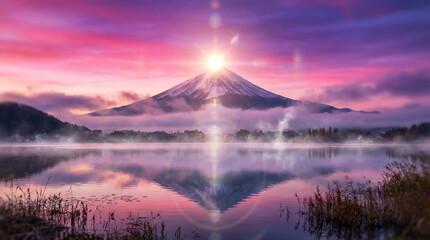 富士山　初日の出 　ai生成画像	
