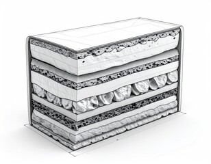 Cross-section drawing of a multi-layered, rectangular mattress
