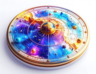 Ornate celestial sphere with planets, stars, and galaxies