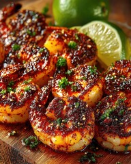 Deliciosos camarones a la parrilla con un toque picante y un toque de frescura.