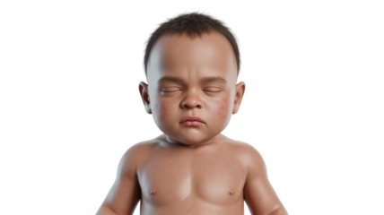 Baby with eyes closed on transparent background
