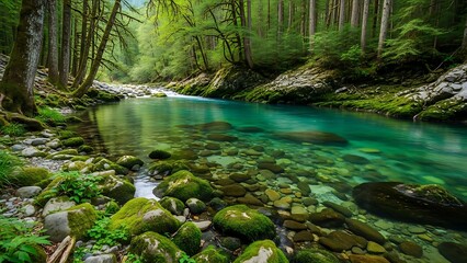 Serene Forest Stream with Clear Turquoise Water
