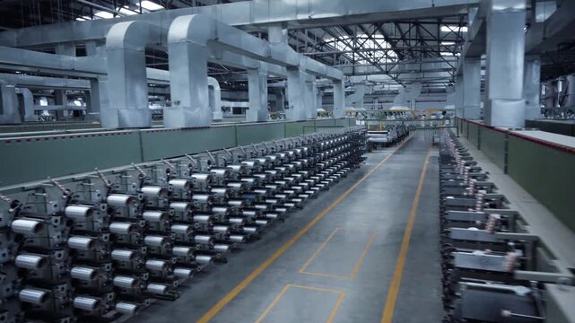 Textile Factory Production Line with Spinning Machines and Coils