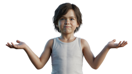 Confused Boy Shrugs with Open Hands