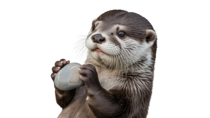 Cute Otter Holding a Stone