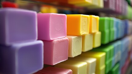 A row of colorful bars of soap.