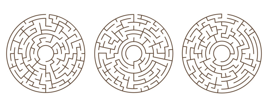 Circular maze puzzles. Illustration for children's activity books, adult relaxation coloring pages, and graphic design projects.Vector