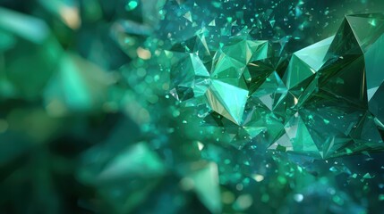 Abstract green geometry featuring layered polygons, neon highlights, and depth