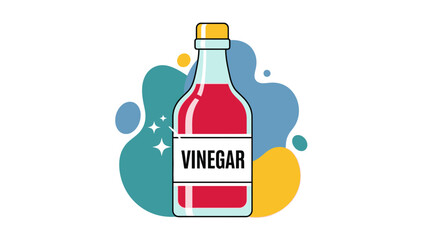 A vibrant illustration of a vinegar bottle with a red liquid and clear label