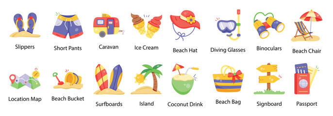  pack of beach flat icons © goov