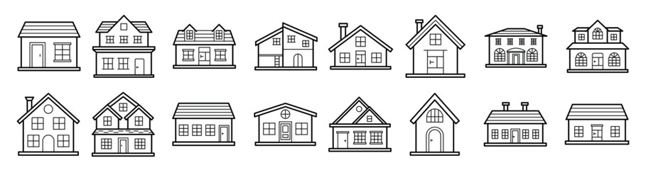 pack of buildings line icons 