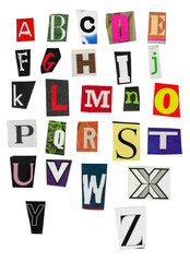 Full alphabet magazine cut out letters vintage media digital scan font  © Lowfii
