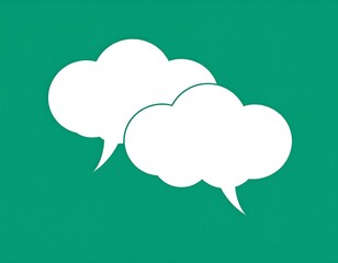 Two white cloud-shaped speech bubbles overlapping on a teal background