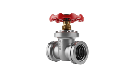 Industrial Valve with Red Handle on Isolated Background