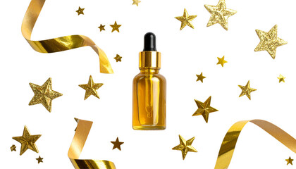 A luxurious set of gold stars, packaged in a white glass bottle