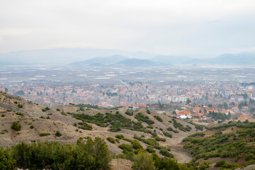 Obraz premium A view of Golhisar, Burdur. View of Golhisar City from the ancient city of Kibyra Ancinet City.