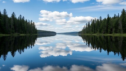 Serene Lake with Clear Reflection of Sky and Trees