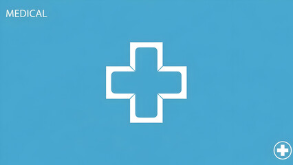 Fototapeta premium Medical cross symbol on blue background with white outline