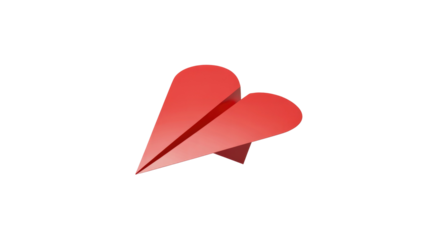 Red Paper Airplane Heart on Isolated Background