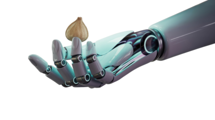 Robot Hand Holding Garlic Bulb