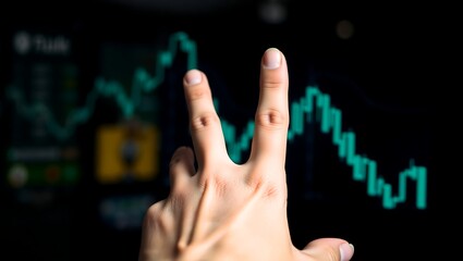 Generative AI depiction of dynamic financial market analysis with upward trends and user hand