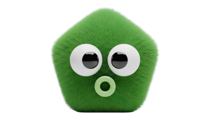 Green Furry Creature with Big Eyes and Mouth on White
