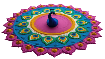 Vibrant Peacock Rangoli Design
