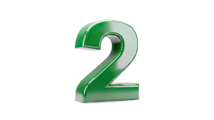 Green Number Two Isolated on White Background