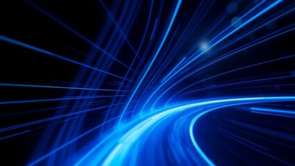 Generative AI dynamic light trails and glowing blue waves illustrating digital motion flow