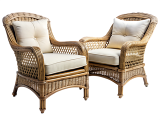  elegant wicker patio furniture set two armchairs isolated on white background PNG , AI GENERATED
