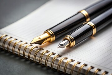A professional ballpoint pen rests on a blank spiral notebook page, ready for business notes, educational writing, or daily diary entries in an office setting
