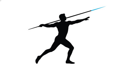 Athlete Throwing Javelin Silhouette on White Background