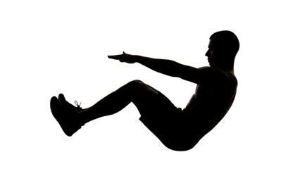 Male silhouette performing core exercise with arms extended forward fitness workout