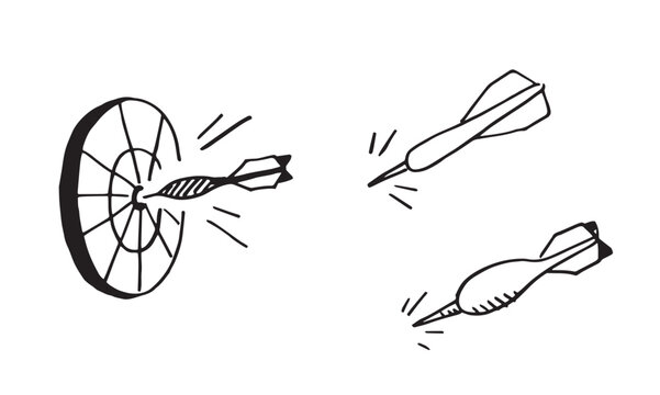 Hand drawn dart and target doodle.