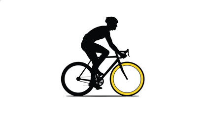 Fototapeta premium Cyclist Riding Bicycle with Yellow Wheel on White Background