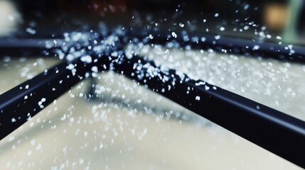 Closeup of electrostatic spray painting on a plastic chair component showcasing precise paint distribution and minimal overspray for professional coating results.