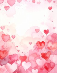 水彩ハートが広がるバレンタイン背景