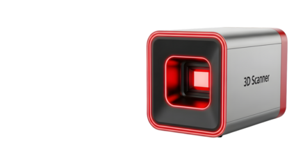 3 D Scanner with Red Light and Silver Body isolated on a transparent background 3D scanner technology
