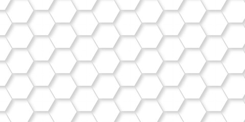 Naklejka premium Abstract emboss paper hexagon geometric creative mosaic. white hexagon technology. vector grid honeycomb soccer hexagonal cell structure tile mess. texture emboss bee background.
