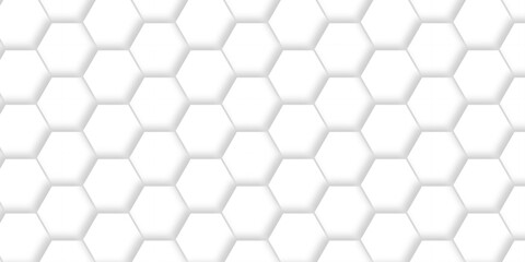 Fototapeta premium Abstract emboss paper hexagon geometric creative mosaic. white hexagon technology. vector grid honeycomb soccer hexagonal cell structure tile mess. texture emboss bee background.