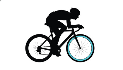 Fototapeta premium Cyclist Riding Bicycle with Blue Accent on White Background
