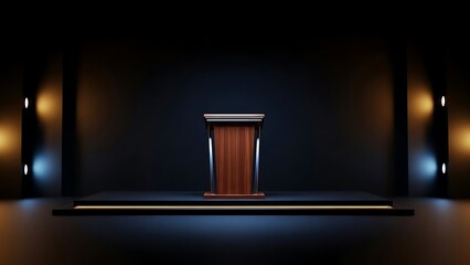 A well-lit podium on a stage, ready for a speech or presentation in a formal setting