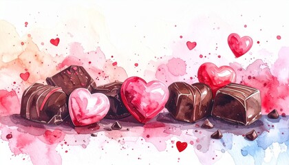 水彩チョコとハートのバレンタイン素材
