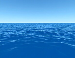 Obraz premium Vast blue ocean under a cloudless sky; ripples and waves create a realistic depiction of the marine environment