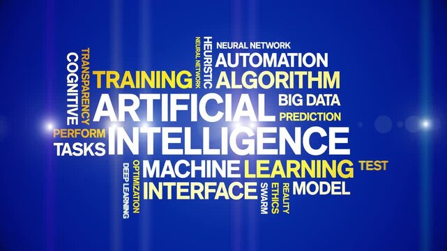 Artificial intelligence animated word cloud-text design animation tag kinetic typography seamless loop.